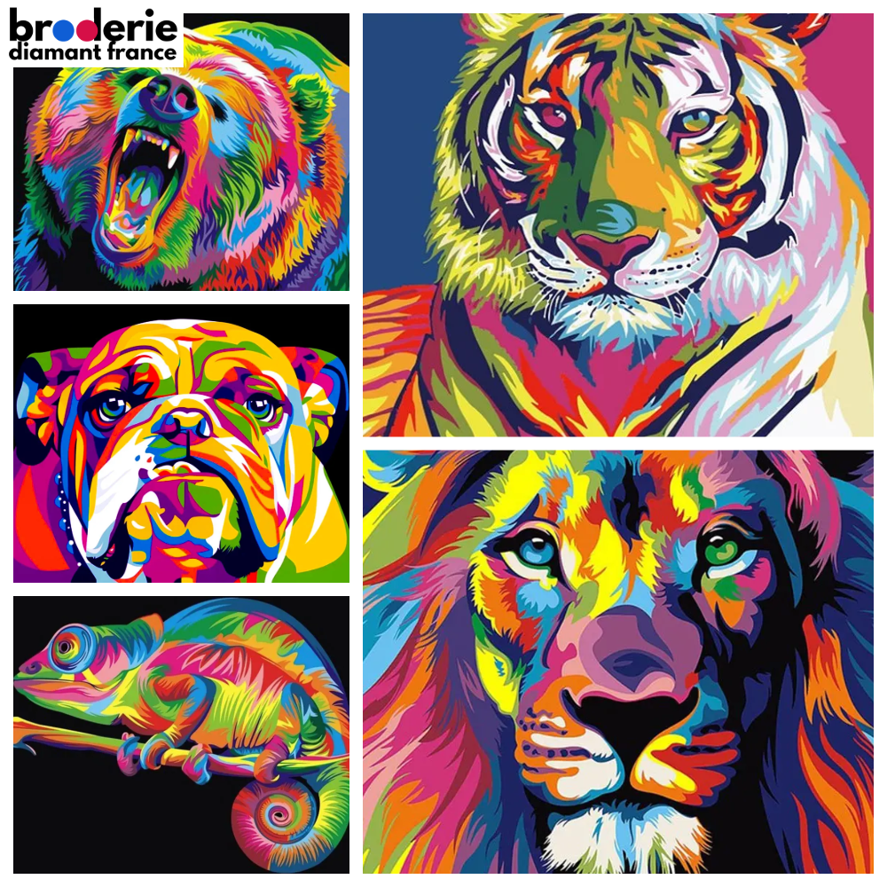 Broderie Diamant - Animaux Popart Colorés