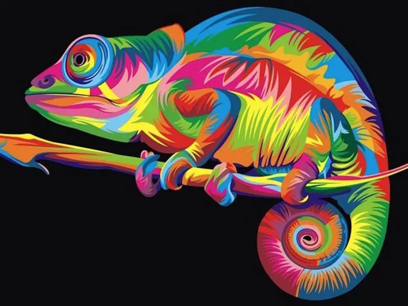 Broderie Diamant - Animaux Popart Colorés  Caméléon