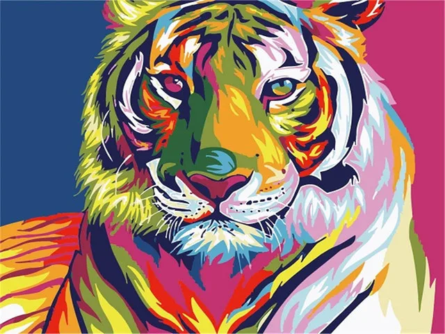 Broderie Diamant - Animaux Popart Colorés  Tigre
