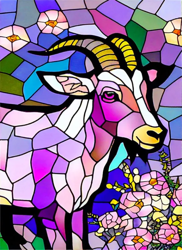 Broderie Diamant - Animaux Vitraux Colorés  Chèvre
