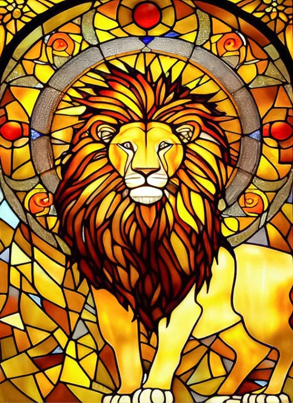 Broderie Diamant - Animaux Vitraux Colorés  Lion