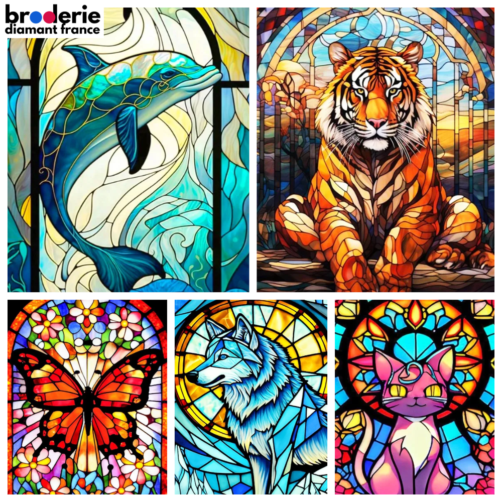 Broderie Diamant - Animaux Vitraux Colorés