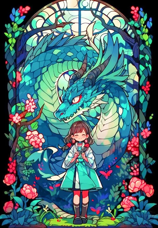 Broderie Diamant - Animaux Vitraux Colorés  Dragon