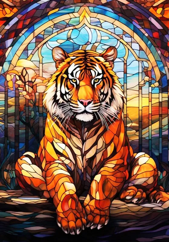 Broderie Diamant - Animaux Vitraux Colorés  Tigre
