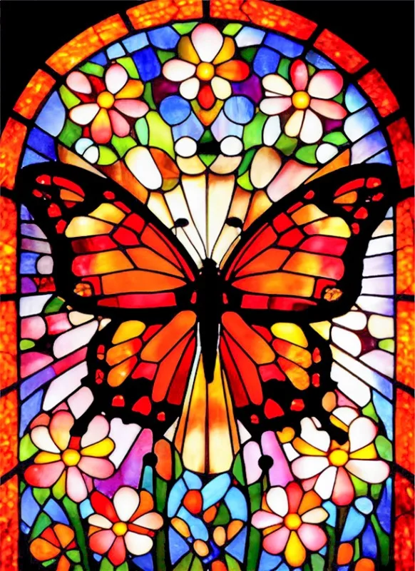 Broderie Diamant - Animaux Vitraux Colorés  Papillon