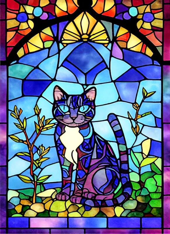 Broderie Diamant - Animaux Vitraux Colorés  Loup